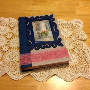 Hand painted Farmhouse colors plus pink, Rescued book decor, blue